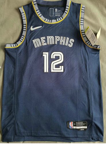 NBA 12 Morant Grizzlies 75th anniversary Maillot bleu imprimé